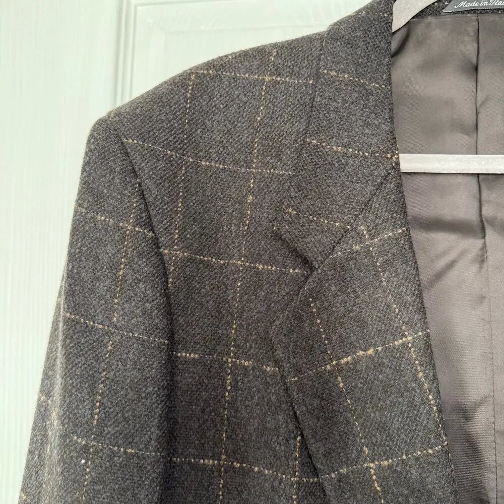 Neiman Marcus Designer Collection 100%Wool Windowpane Sportscoat Blazer 42R